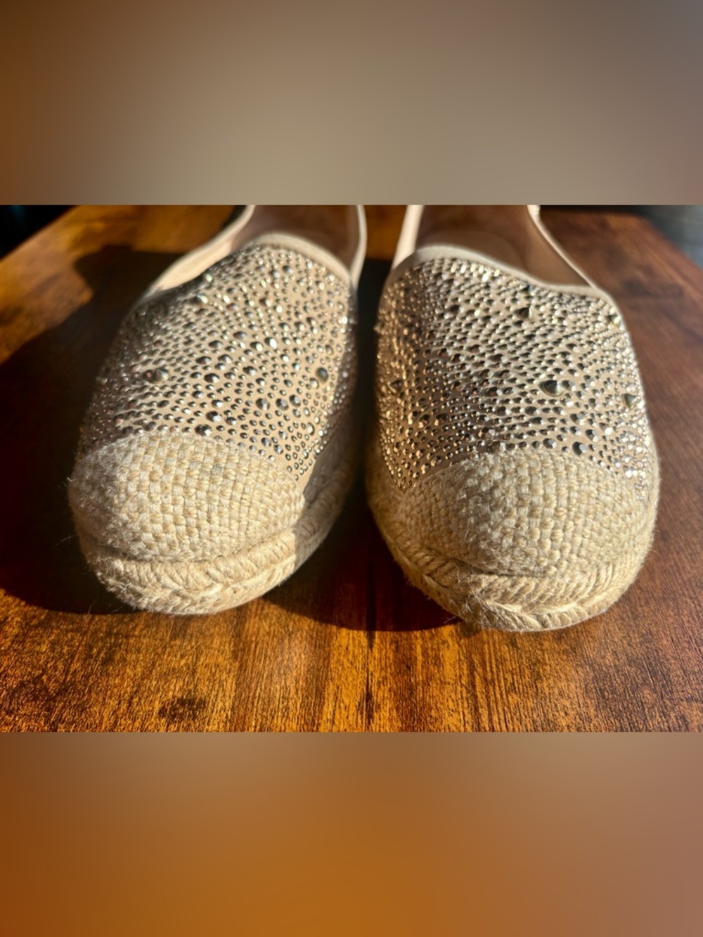 STUART WEITZMAN Nude Gold Rhinestone Espadrille Slip-On - Picture 5 of 10